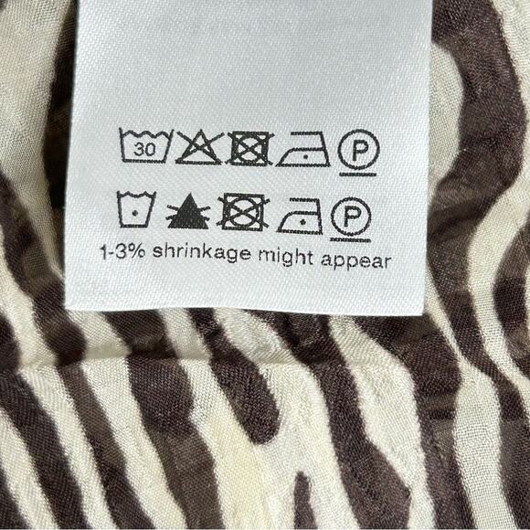 Samsoe Samsoe Dorothe Chocolate Brown  Zebra Print Tie Neck Blouse Large - Picture 10 of 13